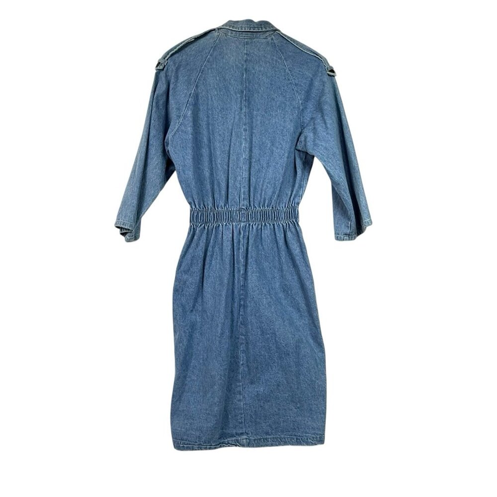 Vintage Ideas Dress Womens M Midi Denim Snap Western Elastic Waist Pockets READ - Picture 3 of 10